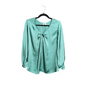 Cato Size 14/16 Blouse Green Keyhole Ring Neck - 3/4 Sleeve